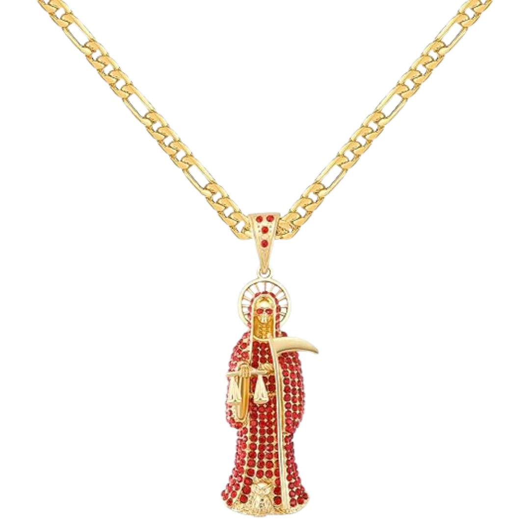 Rhinestone Santa Muerte pendant