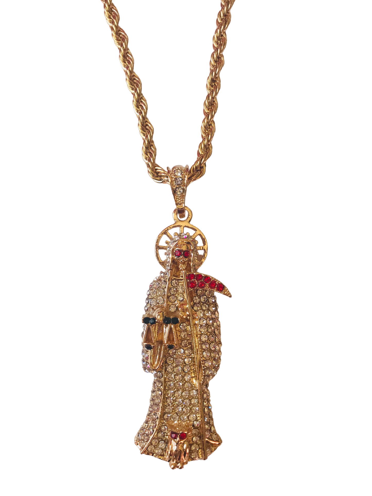 Rhinestone Santa Muerte pendant