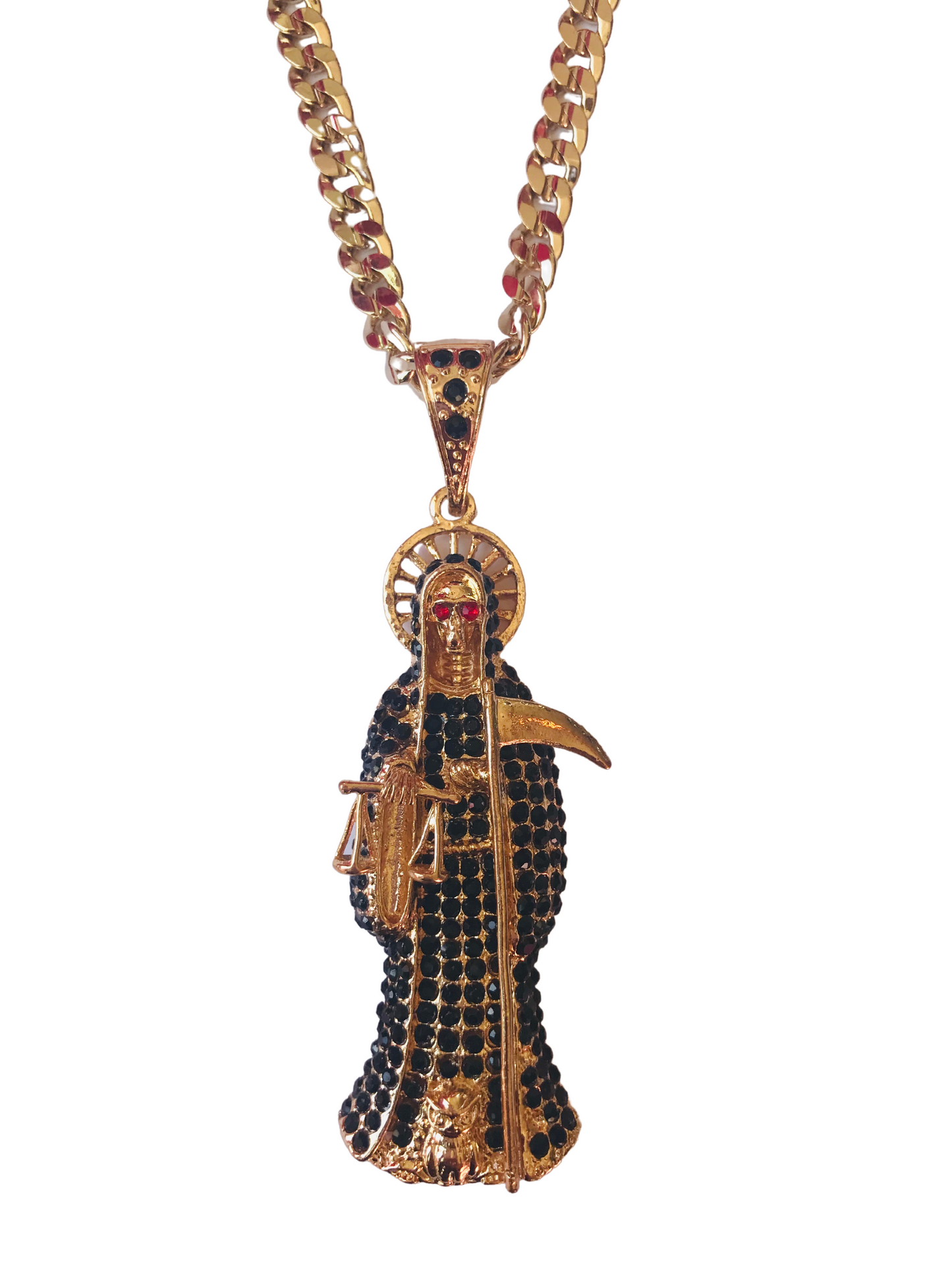 Rhinestone Santa Muerte pendant
