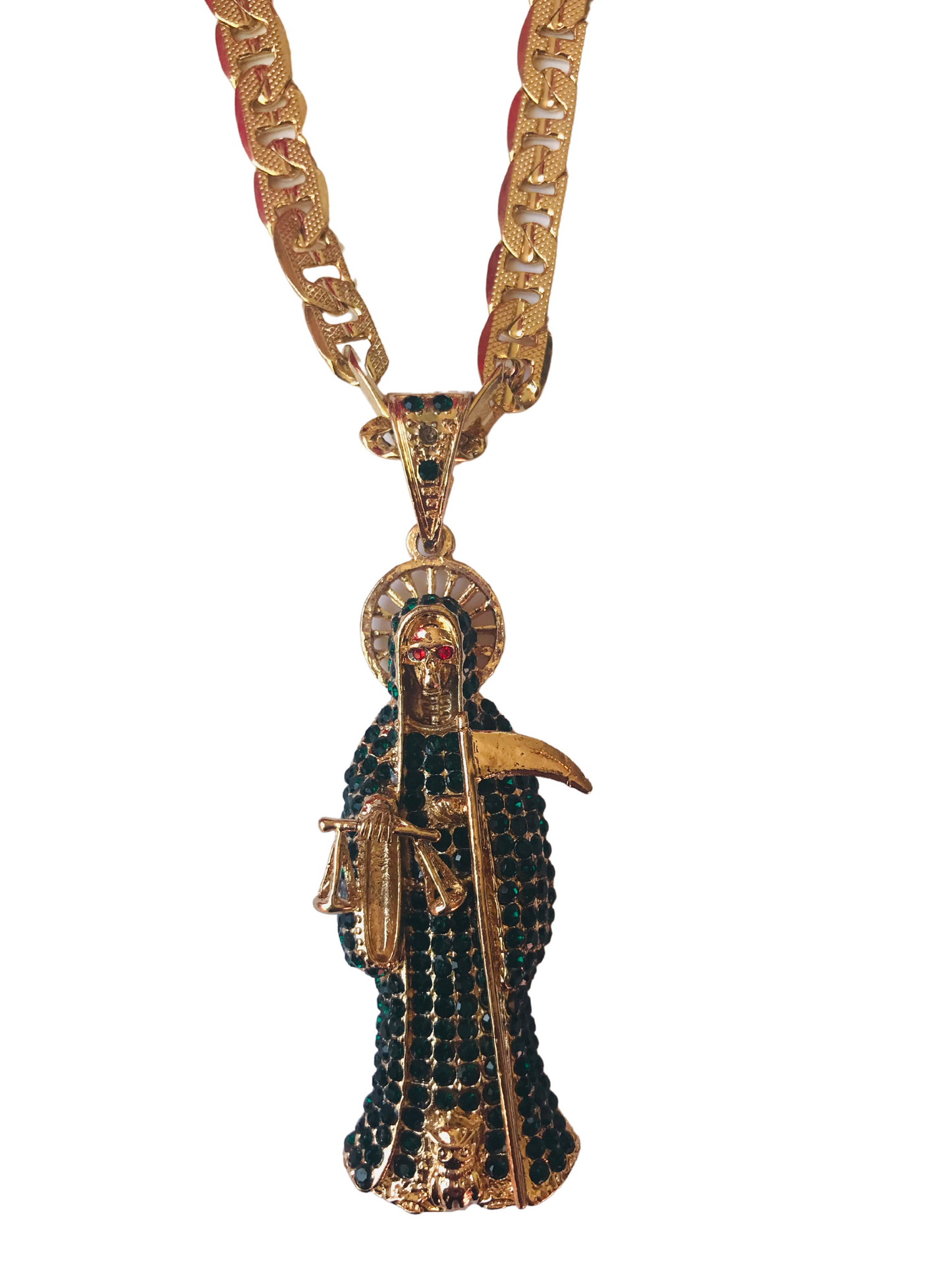 Rhinestone Santa Muerte pendant