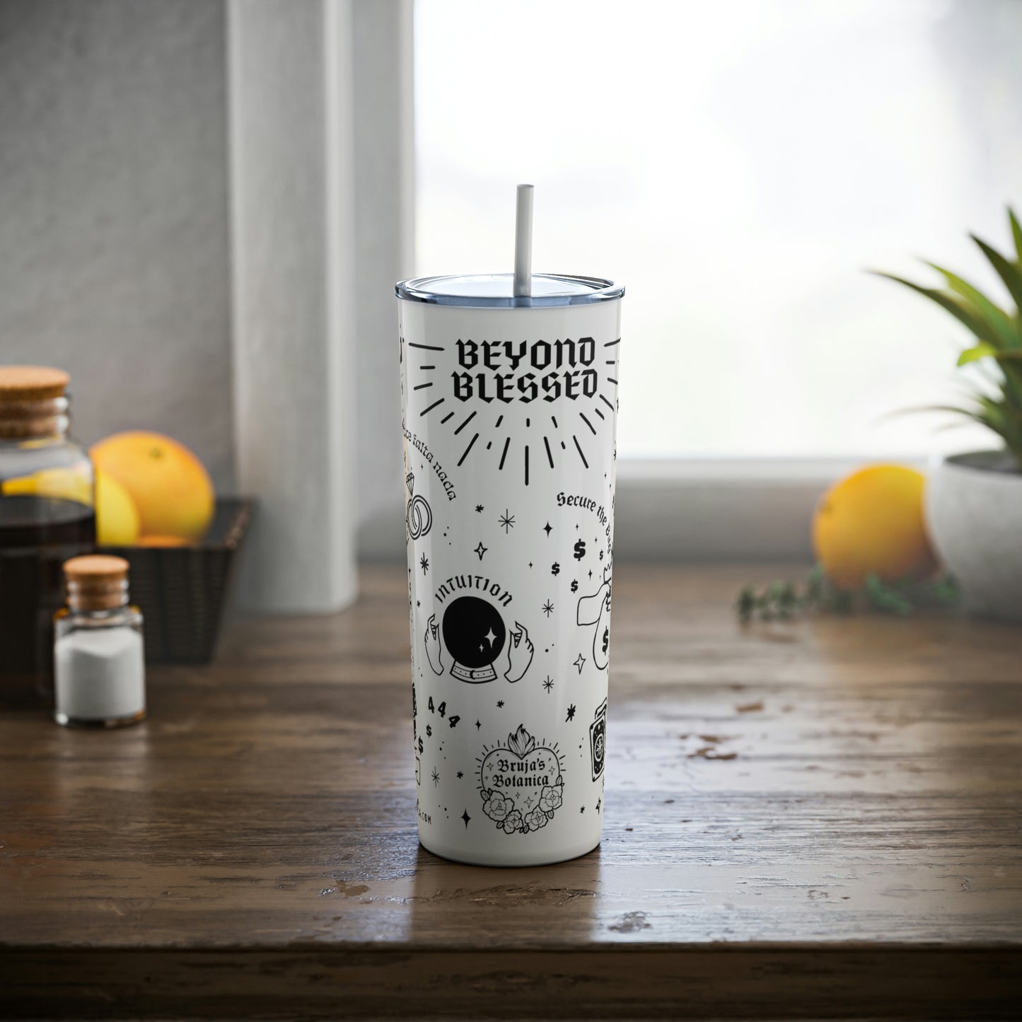 Beyond Blessed - Skinny Steel Tumbler with Straw, 20oz