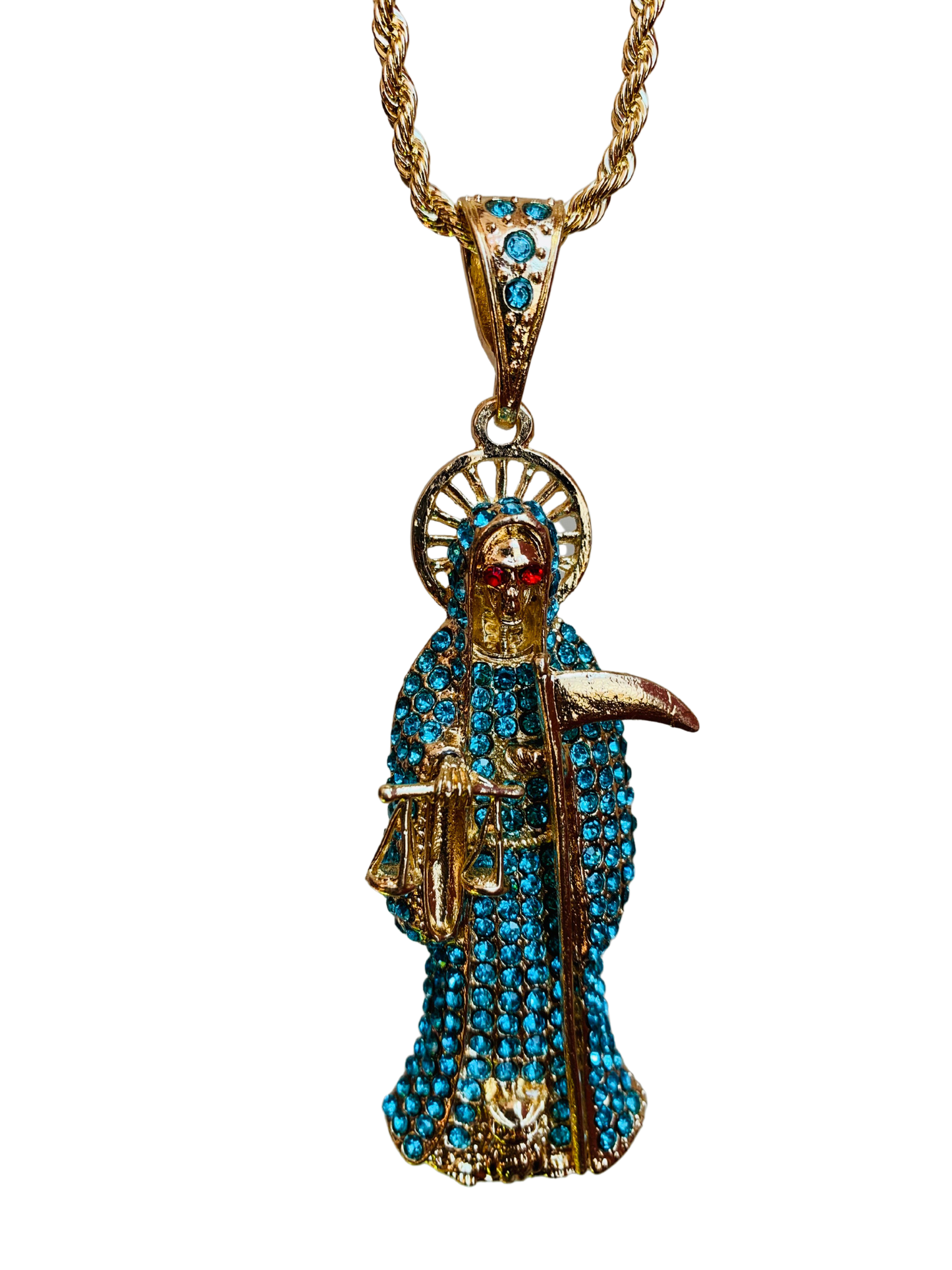 Rhinestone Santa Muerte pendant