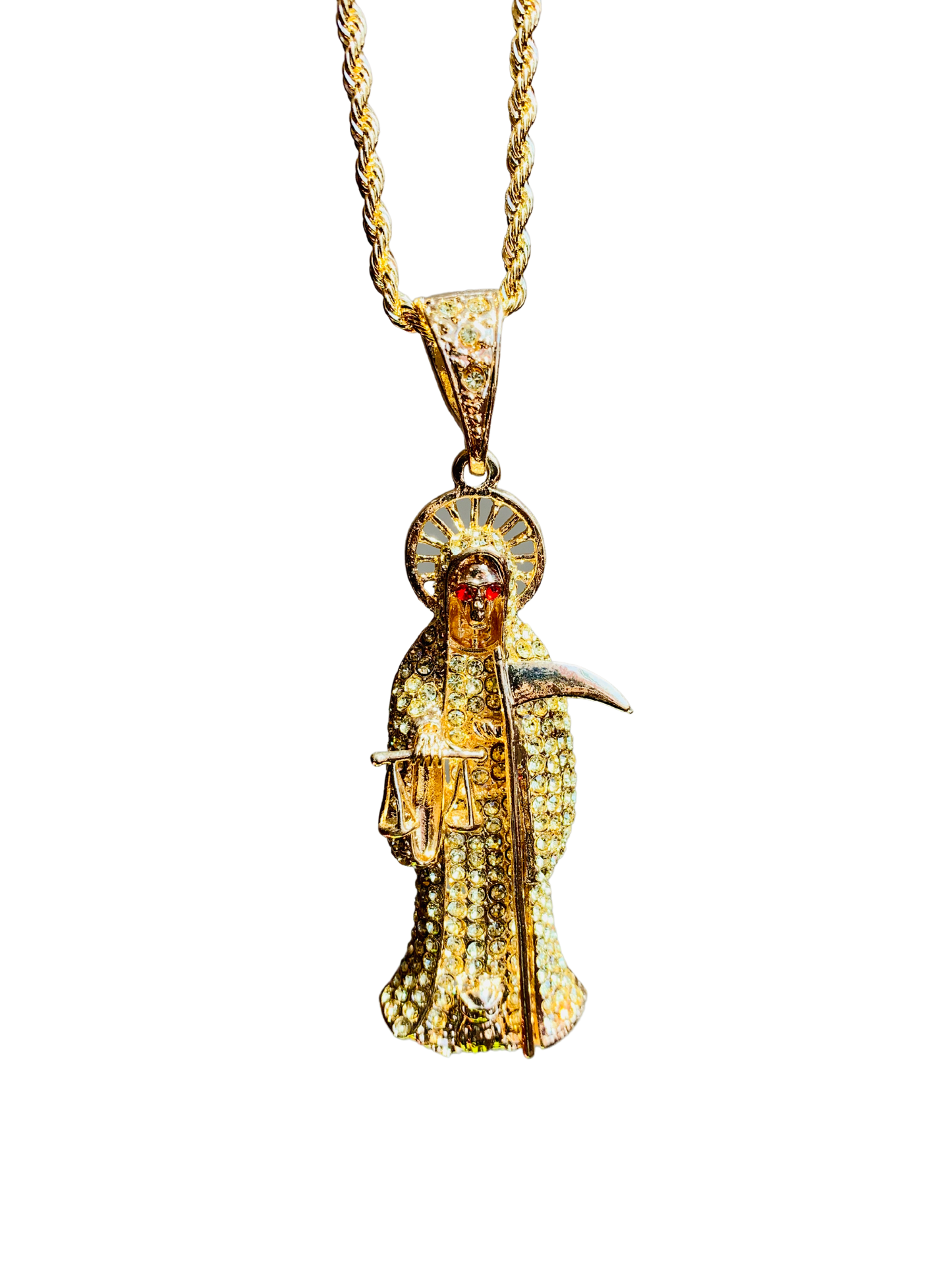 Rhinestone Santa Muerte pendant