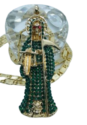 Rhinestone Santa Muerte pendant