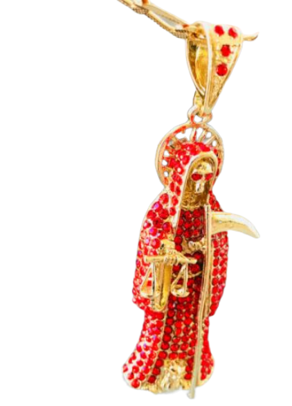 Rhinestone Santa Muerte pendant