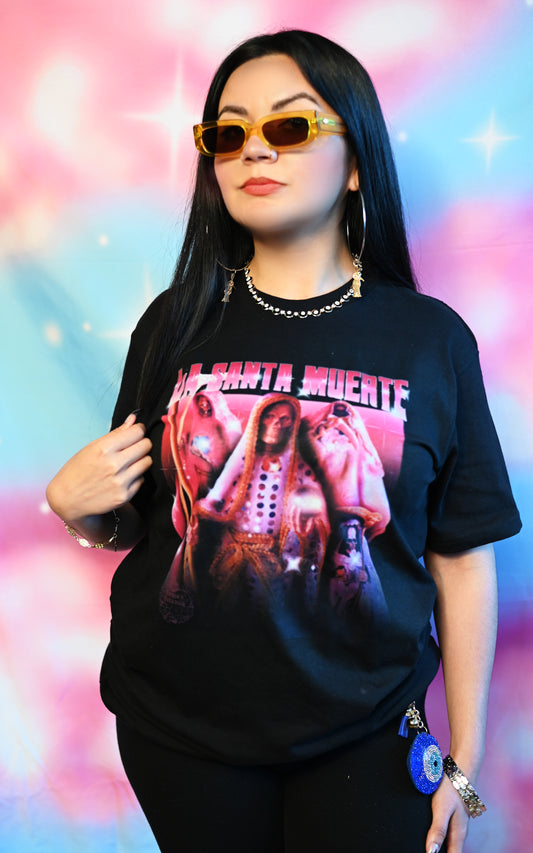Santa Muerte RETRO tee (pink)