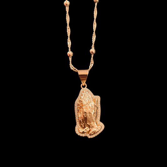 Praying hands rhinestone necklace