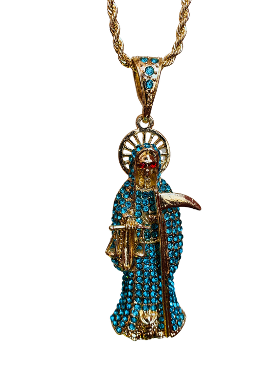 Rhinestone Santa Muerte pendant
